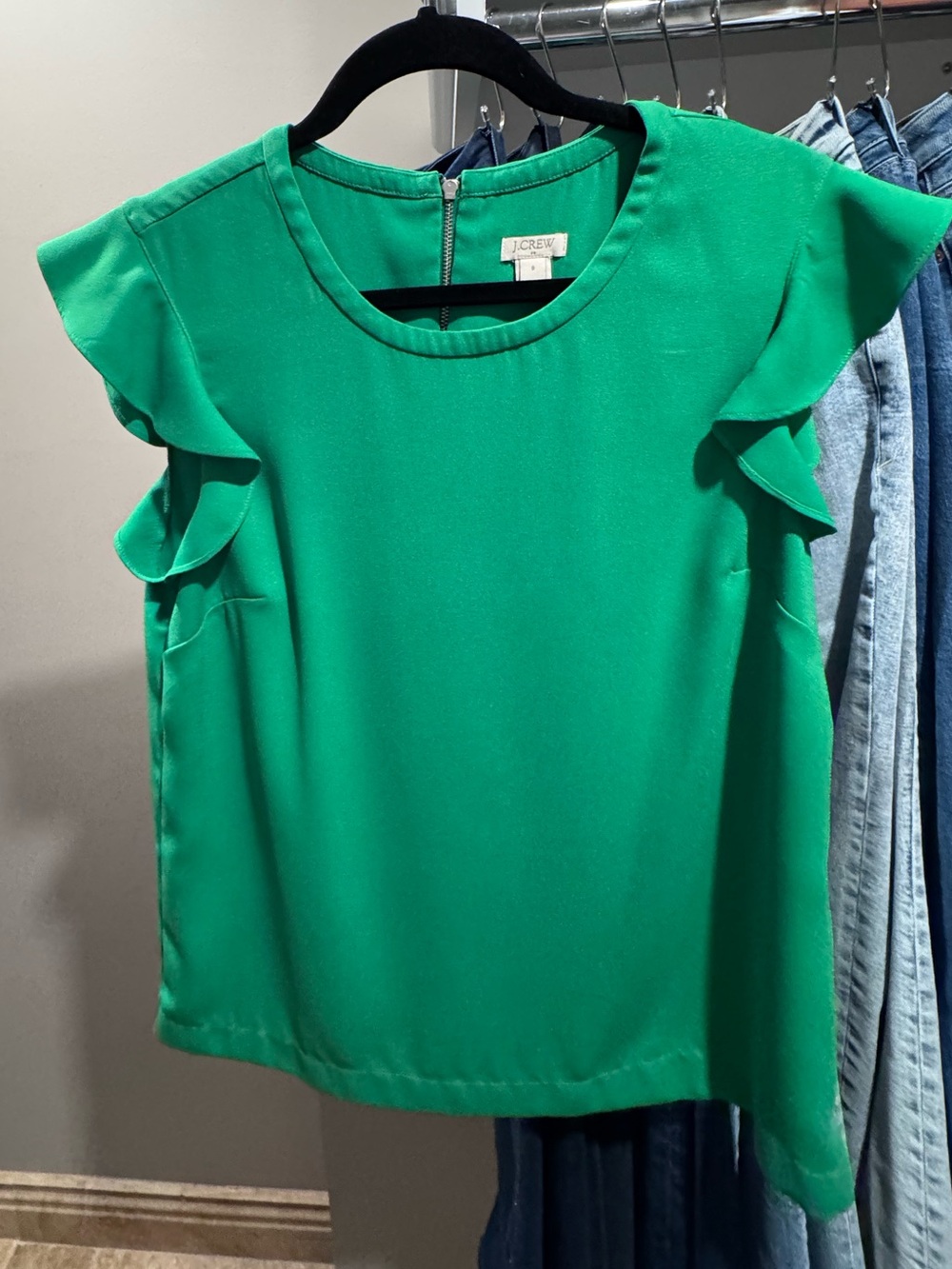 J. Crew Emerald Green Ruffle Sleeve Blouse